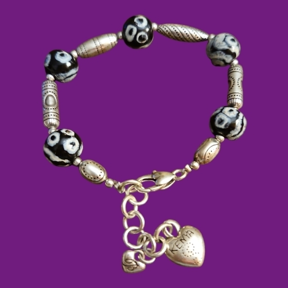 BRIGHTON Kenya Black Lampwork Glass Beaded Bracelet - Picture 1 of 6